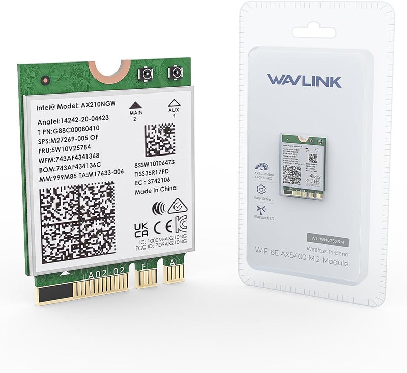WAVLINK WiFi 6E Wireless Card with Bluetooth 5.3, 2025 Tri-Band AXE5400 NGW Network Card, Intel AX210, Ultra-Low Latency, Support Windows 10/11 (64bit), Linux, M.2/NGFF - Image 1